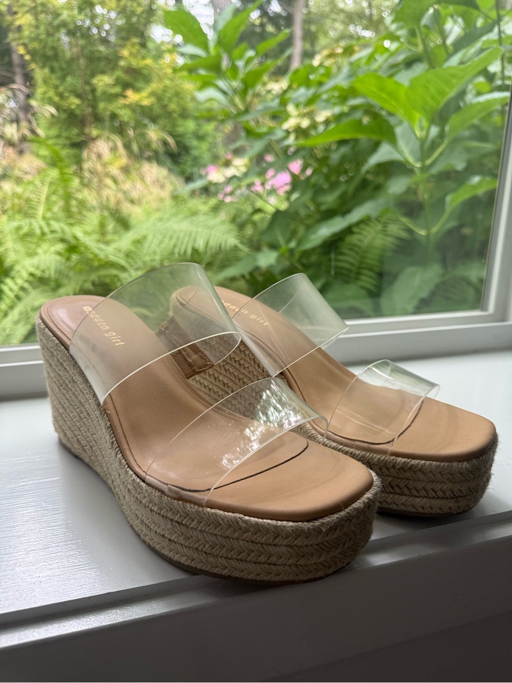 Steve Madden Clear Strap Tan Espadrille Wedge Sandals #maddengirl